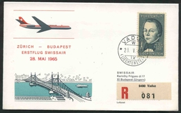 1965 Liectenstein, Primo Volo First Fly Erstflug Swissair Zurigo - Budapest, Timbro Di Arrivo - Briefe U. Dokumente