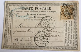 CARTE PRÉCURSEUR De MAUBEUGE Pour FIGEAC Avec MARQUE POSTALE PETITS CHIFFRES Affranchissement Type Cérès Janvier 1875 - Precursor Cards