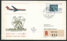 1966 Liectenstein, Primo Volo First Fly Erstflug Swissair Zurigo - Palma, Timbro Di Arrivo - Lettres & Documents