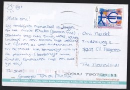 Greece: PPC Picture Postcard To Netherlands 2009, Single Franking, Euro Sign, Card: Rodos (traces Of Use) - Covers & Documents