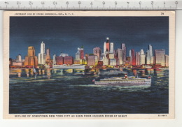 Skyline Of Downtown New NYork City As Seen Hudson River At Night - Hudson River