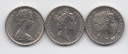 Australie : 5 Cents 1982-1996-2001 : 3 Générations De Portrait De La Reine QEII - 5 Cents