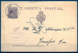 1893 , CANTABRIA , ENTERO POSTAL E.P. 27 , CIRCULADO ENTRE SANTANDER Y FRANCFURT - 1850-1931