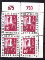Saar 1957 Mi#400 Mint Never Hinged Block Of Four With Margins - Neufs