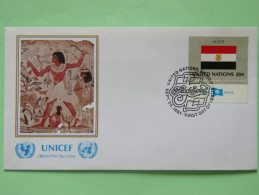 United Nations (New York) 1981 FDC Cover - Flag Egypt - Archaeology UNICEF - Covers & Documents