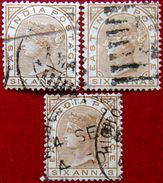 BRITISH INDIA 1876 6as Queen Victoria 3 Stamps USED Scott78 CV300Rs WATERMARK : ELEPHANT'S HEAD - 1858-79 Kolonie Van De Kroon