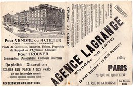 VP6271 - Buvard - Agence LAGRANGE à PARIS Rue De Richelieu & De La Bourse - A