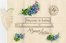 Carte  De BONNE ANNEE -  Télégramme De Bonheur  - Pensée Légèrement Gaufrée.  (Paiement En Timbres Euro Uniquement) - Año Nuevo