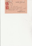 ALGERIE -  CARTE AFFRANCHIE SEMEUSE N° 138 X 2 -OBLITERATION CAD TIARET -16-11-1921 ORAN - Unused Stamps