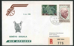 1969 Liechtenstein, Primo Volo First Fly Ersteflug Ginevra - Douala, Timbro Di Arrivo - Storia Postale