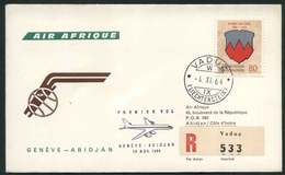 1964 Liechtenstein, Primo Volo First Fly Ersteflug Air Afrique Ginevra - Abidjan, Timbro Di Arrivo - Storia Postale