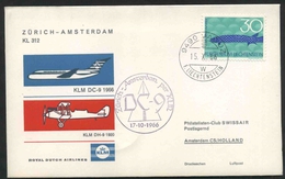1966 Liechtenstein, Primo Volo First Fly Ersteflug KLM Zurigo - Amsterdam, Timbro Di Arrivo - Storia Postale