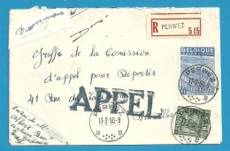 768+771 Op Brief Aangetekend Met Stempel PERWEZ (VK) - 1948 Export