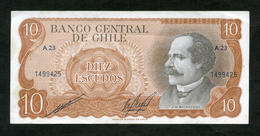 CHILE BILLETES; 10 ESCUDOS - NUEVOS DISEÑOS 1970 (J. MANUEL BALMACEDA). - Cile