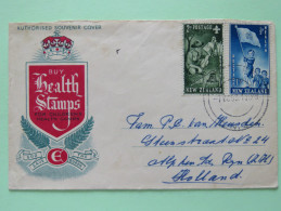 New Zealand 1953 FDC Cover To Holland - Surcharge For Health - Scouts Camp Flag - Crown - Brieven En Documenten