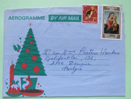 New Zealand 1974 Aerogramme Auckland To Belgium - Christmas Tree - Fish - Brieven En Documenten