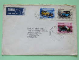 New Zealand 1972 Cover Dunedin To England - Old Cars - Apologies Label On Back - Brieven En Documenten