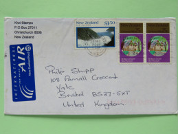 New Zealand 2001 Cover Christchurch To England - Fox Glacier - Christmas - St Mary Church - Lettres & Documents