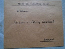 D143015  HUNGARY- Unsent Cover - Mezötúr Takarékpénztár  - Strasser és König Uraknak Budapest - Lettres & Documents