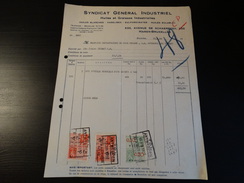 Timbres Fiscaux Sur Facture . Syndicat Général Industriel à Haren-Bruxelles.-1936- - Documents