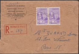 Monaco 1946 Y&T 259 X 2 Sur Lettre Recommandée Pour Paris, Oblitération Machine  ! Affranchissement Peu Commun - Cartas & Documentos