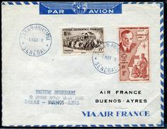SENEGAL - A.O.F. N° 40 + PA N° 11 / VOL AVION DE DAKAR LE 9/3/1948 POUR BUENOS-AYRES , 20 ANS DU 1 SERVICE AÉRIEN - TB - Storia Postale