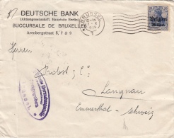 Lettre Brussel Deutsches Reich >> Suisse Emmental 1918 - OC1/25 Gouvernement Général
