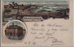 Gruss Aus Romanshorn - Post & Bankgebäude, Pfarrhaus, Schloss, Bahnhof, Hafen - Farbige Litho - Schaffhausen N. Embrach - Romanshorn