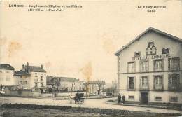 -ref-N419- Haute Loire - Loudes- Place De Leglise Et Hotels -  Hotel Borie - Au Verso Publicite Farigoule A Rochely - - Loudes