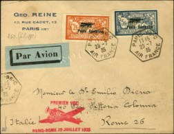 Cachet PARIS 96C / AIR FRANCE Sur PA 1 Et 2 Sur Lettre Pour Rome. 1935. - TB. - 1877-1920: Semi-moderne Periode
