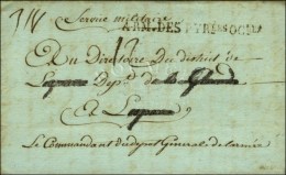 ARM DES / PYRées OCles Sur Lettre Avec Texte Daté De La Citadelle De Bayonne, Au Recto Paraphe '' Le... - Legerstempels (voor 1900)