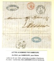 Lettre Avec Texte Daté De Riga Le 20 Juin 1845 Acheminé Et Posté à Hambourg Pour Reims.... - Other & Unclassified