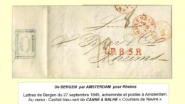 Lettre Avec Texte Daté De Bergen Le 27 Septembre 1845 Acheminée Et Postée à Amsterdam... - Autres & Non Classés