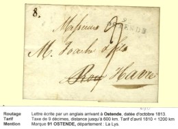 Lettre écrite Par Un Anglais Arrivant à Ostende Datée 13 Novembre 1813 Pour Le Havre. Au Recto... - Autres & Non Classés