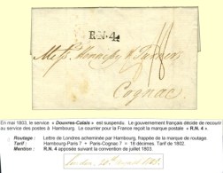 Lettre Avec Texte Daté De Londres Le 20 Août 1805 Acheminée Par Hambourg Pour Cognac, Au Recto... - Autres & Non Classés