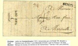 Lettre Avec Texte Daté De Constantinople Le 25 Juin 1787 Acheminée Jusqu'à Genève Pour... - Other & Unclassified