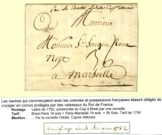 Lettre Avec Texte Daté Du Cap Le 5 Janvier 1782 Acheminée Jusqu'à Brest Pour Marseille, Au... - Altri & Non Classificati