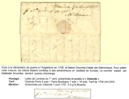 Lettre Avec Texte Daté De Londres Le 1 Avril 1757 Acheminée Et Postée à Ostende... - Other & Unclassified