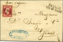 FRANCIA / VIA DI MARE / N° 24 Superbe Nuance (pd) Sur Lettre De Marseille Pour Gènes. 1864. - TB. - Poste Maritime