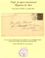 Càd PARIS 45 / AV. DES CHAMPS ELYSEES / N° 97 Sur Lettre Adressée à Bangkok (Siam). Au... - 1876-1878 Sage (Type I)