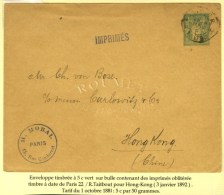 Càd PARIS 22 / R. TAITBOUT Sur Enveloppe Timbrée à 5c. Pour Hong Kong. 1892. - TB. - 1876-1878 Sage (Type I)