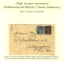 Càd MARSEILLE / BOURSE / N° 89 + 90 Sur Lettre Pour Singapour. 1885. - TB. - 1876-1878 Sage (Type I)