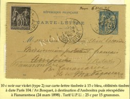 Càd PARIS 104 / AV. BOSQUET / N° 89 Sur Carte-lettre Timbrée à 15c. Pour Ambositra Puis... - 1876-1878 Sage (Type I)