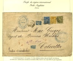 Càd PARIS / PL. DE LA BOURSE / N° 72 + 90 + 92 Sur Lettre 4 Ports Pour Calcutta. 1880. Rare Association.... - 1876-1878 Sage (Type I)