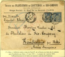 Càd PARIS / PL. DE LA BOURSE / N° 90 (2) Sur Lettre 2 Ports Pour Kandiafara Par Boke (Guinée... - 1876-1878 Sage (Type I)