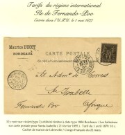 Càd BORDEAUX / LES SALINIERES / N° 89 Sur Carte Postale Pour Santa Isabellé (Ile De Fernando-Poo)... - 1876-1878 Sage (Type I)