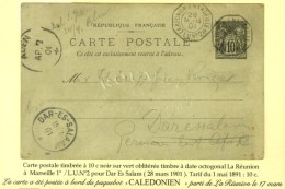 Càd Octo LA REUNION A MARSEILLE / L U N° 2 28 MARS 01 / Entier 10c. Daté à Bord Du... - 1876-1878 Sage (Type I)