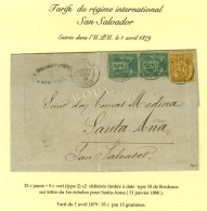 Càd BORDEAUX / GIRONDE / N° 75 (2) + 92 (pli) Sur Lettre Pour Santa Anna (Salvador). 1880. Très... - 1876-1878 Sage (Type I)