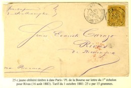 Càd PARIS /PL. DE LA BOURSE / N° 92 Sur Lettre Pour Rivas (Nicaragua). 1883. Destination Très... - 1876-1878 Sage (Type I)