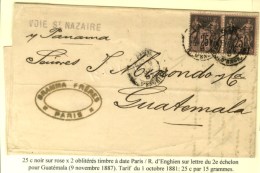 Càd PARIS / R. D'ENGHIEN / N° 97 (2) Sur Lettre 2 Ports Pour Guatémala. 1887. - TB. - 1876-1878 Sage (Type I)
